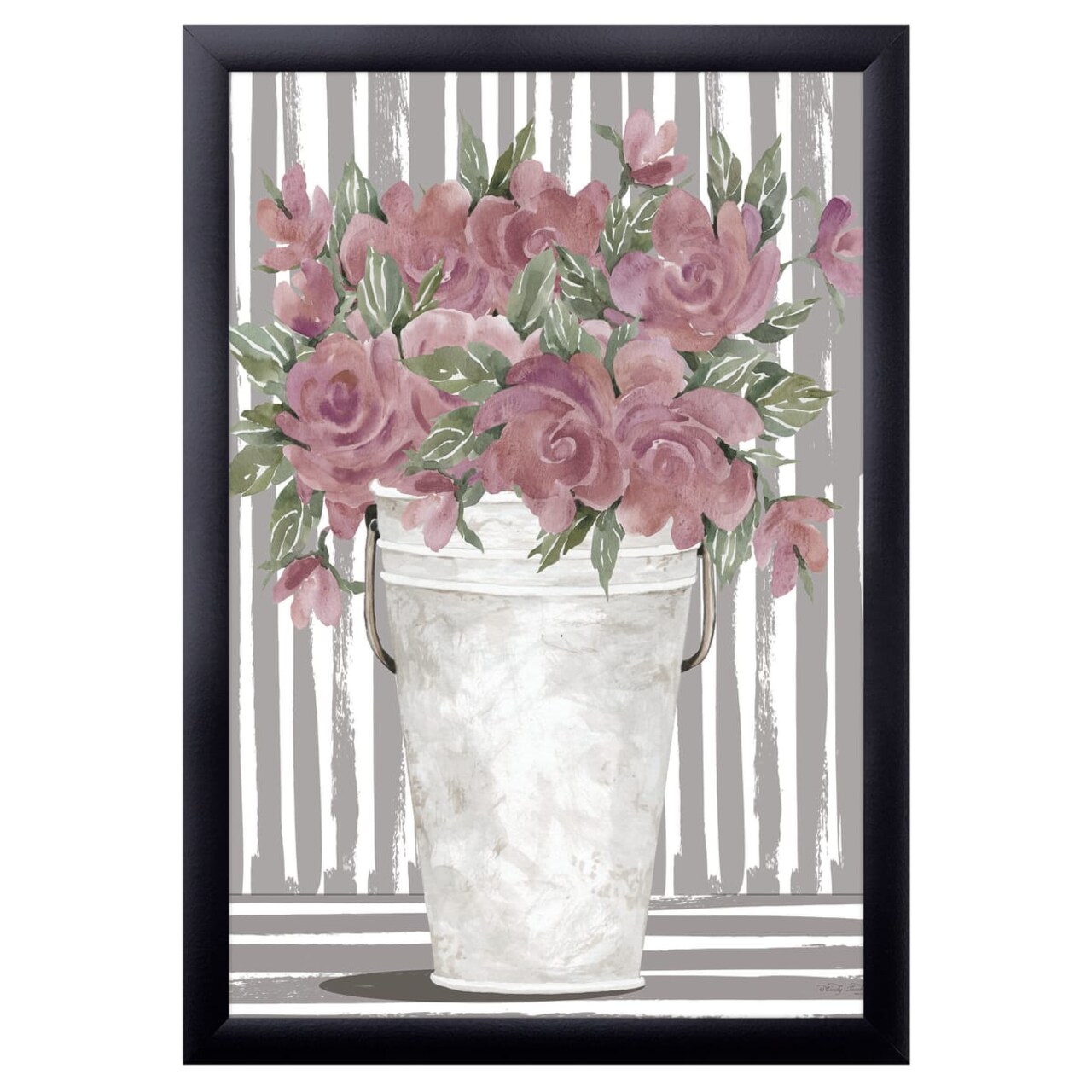 12" x 16" Pink Posies II Framed Wall Art, Contemporary Nature Home Décor, Glass Facing and Hanging Hardware Included